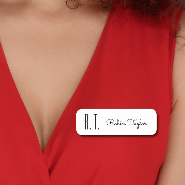 Etiqueta De Nome Branco Mínimo Preto Clássico Elegante Monograma (Criador carregado)