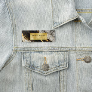 Etiqueta De Nome Branco preto moderno e mármore Dourado