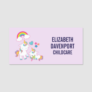 Etiqueta De Nome Brancos e Bonitos Unicórnios Mágica e Bebê