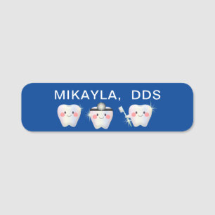 Etiqueta De Nome Brancos Engraçados Dentista Azul