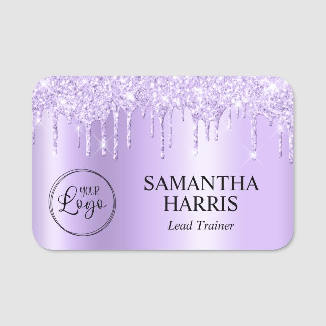 Etiqueta De Nome Brilho de Lavanda com Gotas de Glitter (Frente)