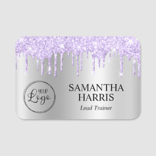 Etiqueta De Nome Brilho de Lavanda com Pingos de Glitter e Rebrilho