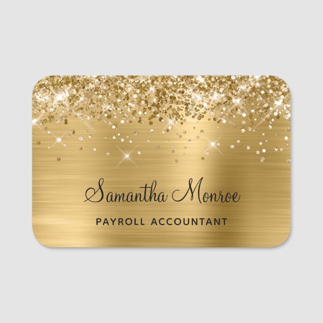 Etiqueta De Nome Brilho Dourado e Folha de Ouro (Frente)