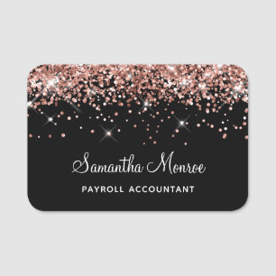 Etiqueta De Nome Brilho Dourado Rosa Preto