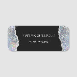 Etiqueta De Nome Brilho iridescente prateado