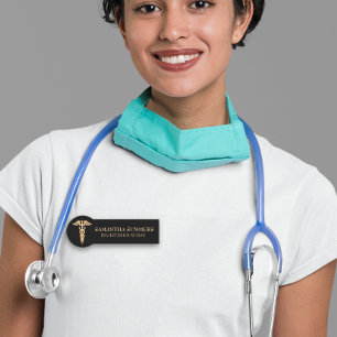 Etiqueta De Nome Caduceu Médico Enfermeira Dourado Médico RN