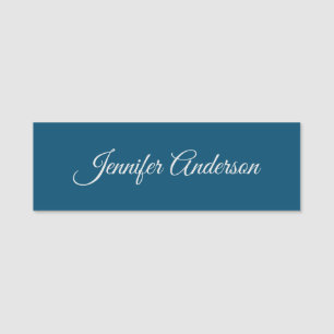 Etiqueta De Nome Caligrafia Chic Elegant Ocean Blue Personalizado