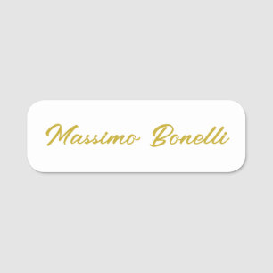 Etiqueta De Nome Caligrafia Elegante Dourado Branco Simples Nome