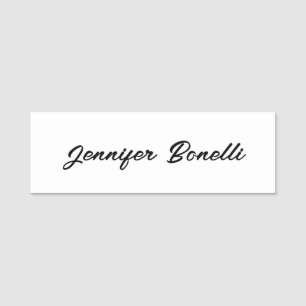 Etiqueta De Nome Caligrafia Elegante Preto Branco Simples Nome