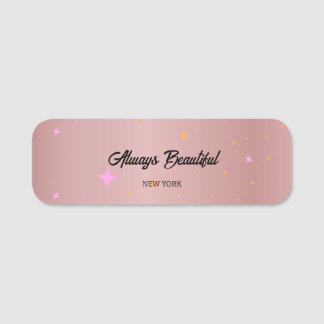 Etiqueta De Nome Caligrafia Estheticista Rosa Dourada