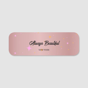 Etiqueta De Nome Caligrafia Estheticista Rosa Dourada