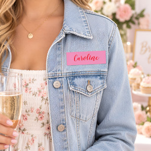 Etiqueta De Nome Caligrafia Pessoal Rosa Vermelho Simples e Tendênc