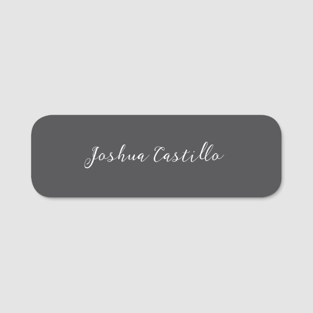 Etiqueta De Nome Calligraphy Simple Grey Professional Name (Frente)