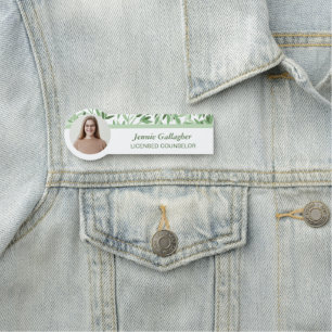 Etiqueta De Nome Calm Soft Green Greenery Round ID Foto