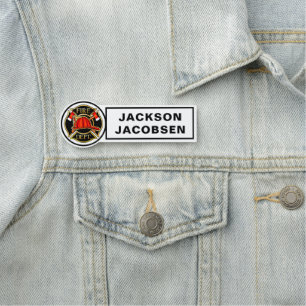 Etiqueta De Nome Capacetes de bombeiros e Eixos Pretos e Brancos