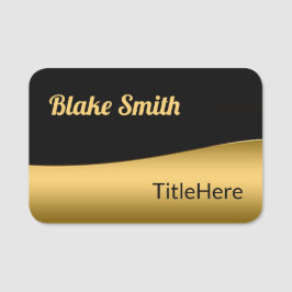 Etiqueta De Nome Cargo de título preto e dourado