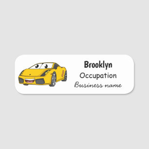 Etiqueta De Nome Cartografia de carro esportivo amarelo e bonito