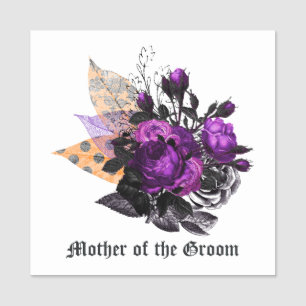 Etiqueta De Nome Casamento Floral Roxo e Laranja em Estilo Gótico S