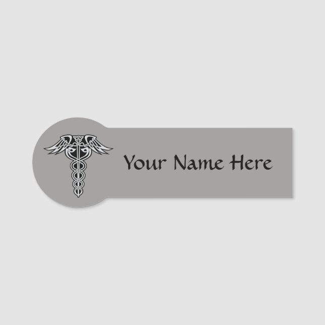 Etiqueta De Nome Celtic Knot Caduceus (Frente)