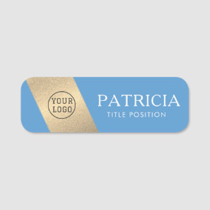 Etiqueta De Nome Céu Azul Dourado Brilho Moda Profissional