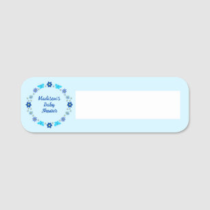 Etiqueta De Nome Chá de fraldas de Borboletas e Flores Blue Baby Bo