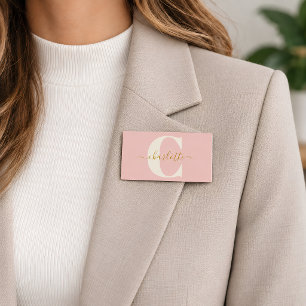 Etiqueta De Nome Chá de Noiva Rosa Bege Dourado Monograma Primeiro 
