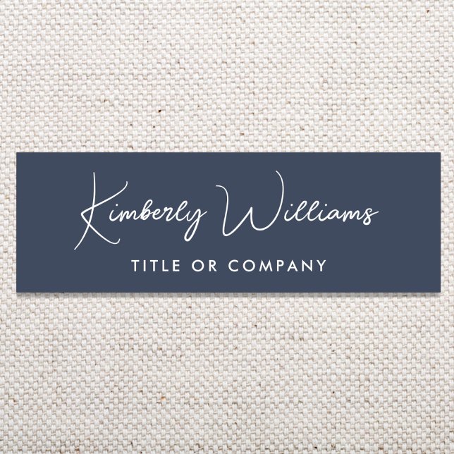 Etiqueta De Nome Chic Script Professional Blue (Chic Script Professional Black Name Tag)
