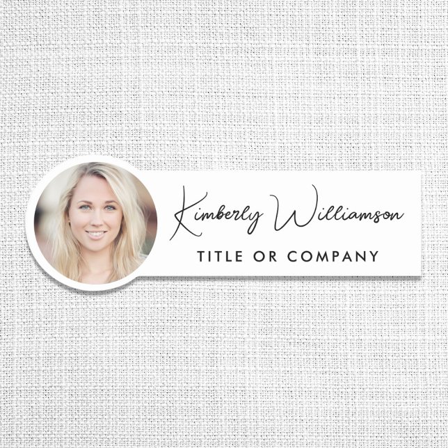 Etiqueta De Nome Chic Script Profissional Foto (Chic Script Professional Photo Name Tag)