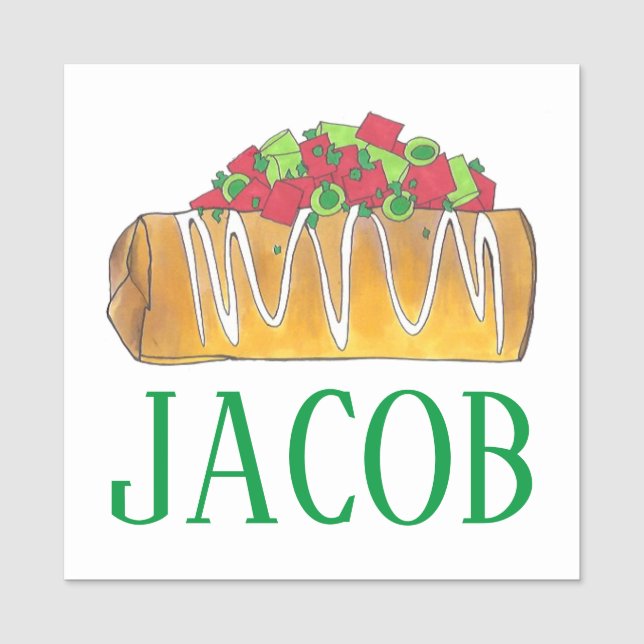 Etiqueta De Nome Chimichanga Mexicana Restaurante Comida Cuisine (Frente)