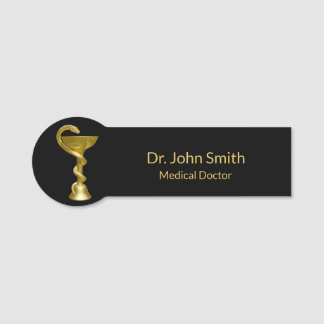 Etiqueta De Nome Classy Medical Bowl Hygieia Cobra Dourado Caduceus