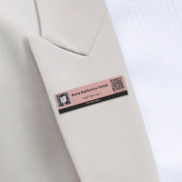 Etiqueta De Nome Código QR da imagem preto rosa profissional