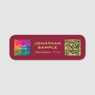 Etiqueta De Nome Código QR personalizado texto dourado enviar foto 