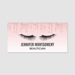 Etiqueta De Nome Colírio Cor-de-Rosa Moderna e Olhais Pretos