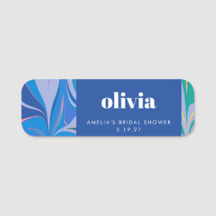 Etiqueta De Nome Colorido Mármore Abstrato Azul Personalizado Chuve