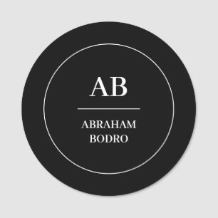 Etiqueta de Nome com Monograma Preto e Branco Pe
