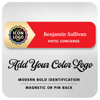 Etiqueta De Nome Cor da Empresa Logotipo Vermelho Dourado ID do Fun