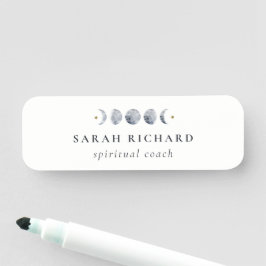 Etiqueta De Nome Cor de Água da Lua Celestial Lunar de Cinza Simple