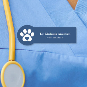Etiqueta De Nome Coração de Impressão de Pata Veterinário
