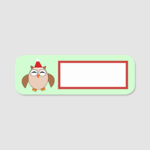 Etiqueta De Nome Coruja de Natal Bonita