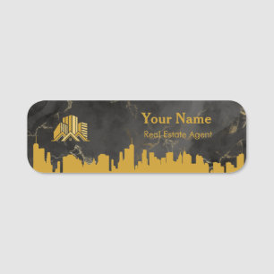 Etiqueta De Nome Crachá Imobiliário Faux Marble & Logo do Nome de e