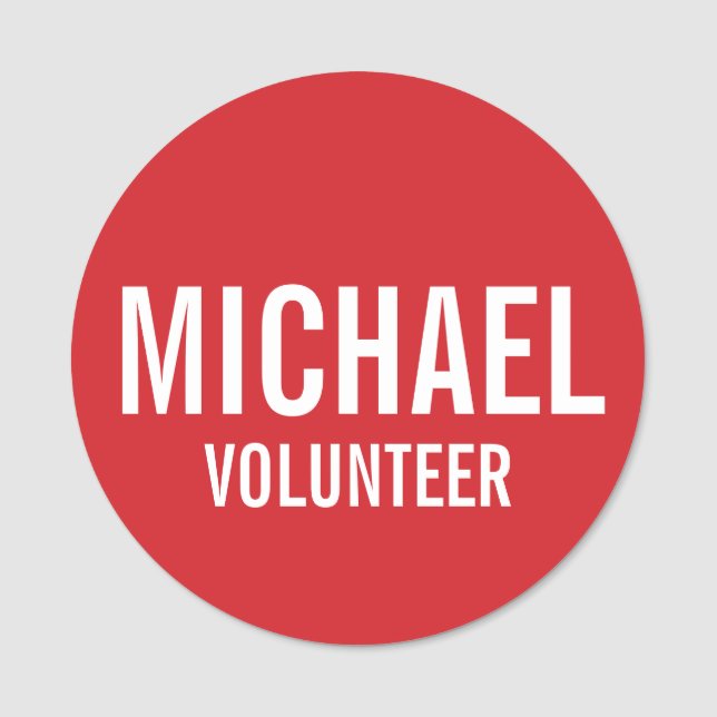 Etiqueta De Nome Crachá Red Volunteer com Nome Personalizado (Frente)