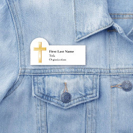 Etiqueta De Nome Cruz Dourada Cristã, 3" x 1,5" Forma