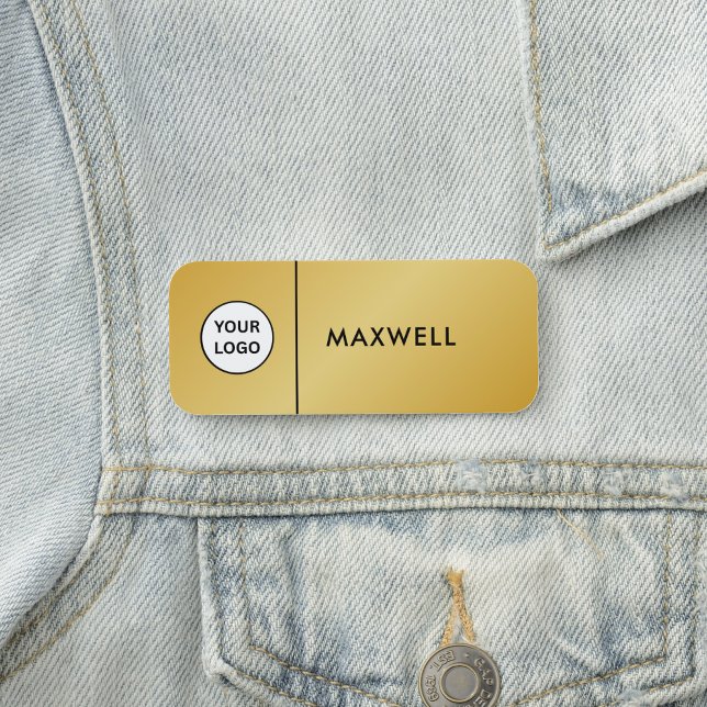 Etiqueta De Nome Custom Business Logo | Basic Employee Staff Gold (Criador carregado)