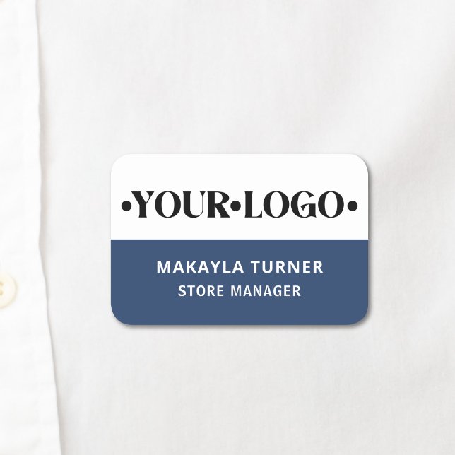 Etiqueta De Nome Custom Logo Employee Blue (Criador carregado)