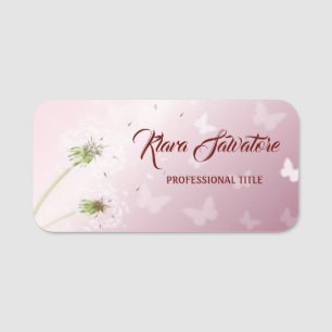 Etiqueta De Nome Dandelion Rosa Rosa Perfeito Moderno Belo Romântic
