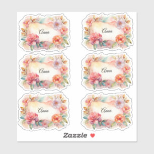 Etiqueta de Nome das Flores de Aquarela