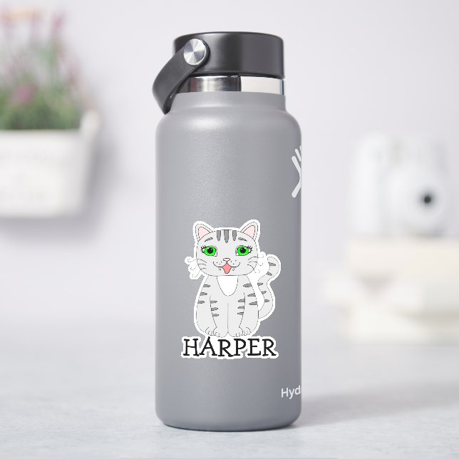 Etiqueta de Nome de Cat de Cinza Personalizada (HidroFlask)