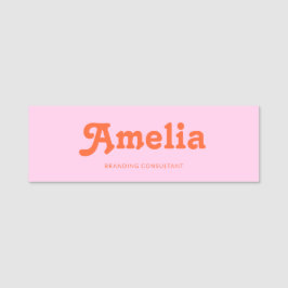 Etiqueta De Nome Decoração Retro Simples Rosa Laranja