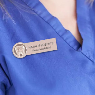Etiqueta De Nome Dentista de dente Dourado com Rosa de Blush do Ass