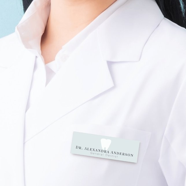 Etiqueta De Nome Dentista Dentes Brancos Azul Claro (Criador carregado)
